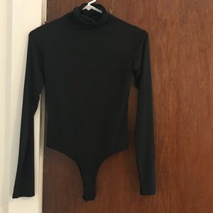Black Turtleneck Thong Bodysuit